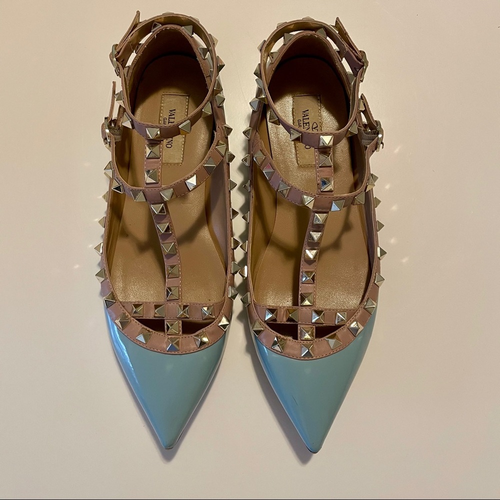 Valentino Rockstud Caged Ballet Flats Size 39 Blue